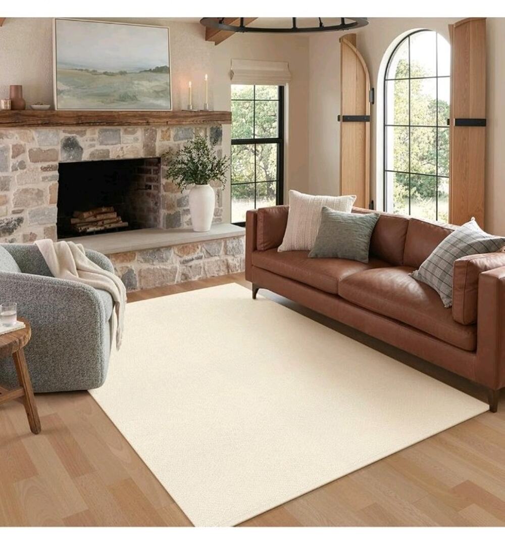 White Cotton Living Room Rug 4x6 Washable Natural Area Rugs